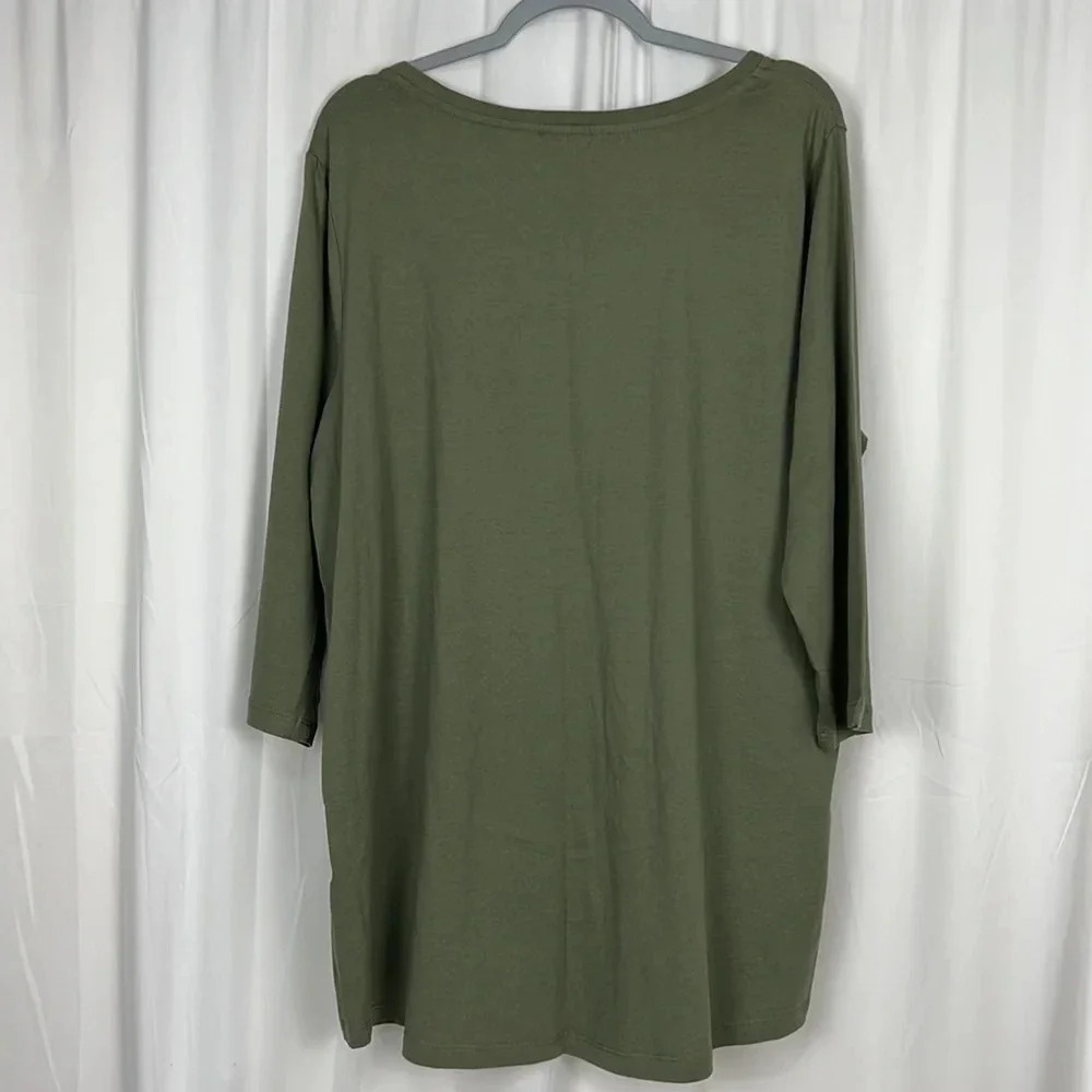 Chico’s NWOT Women’s US XL Lace Green 3/4 Sleeve High-low Hem Top - Picture 2 of 6